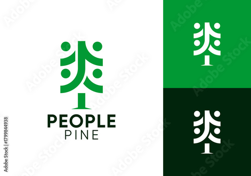 simple pine tree with people logo design vector concept