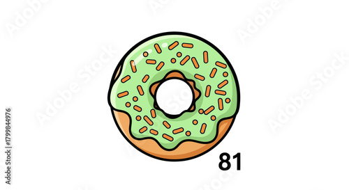 Delicious donut with green frosting and colorful sprinkles, a sweet treat.