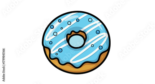Delicious Donut with Blue Frosting and White Drizzle Illustration.