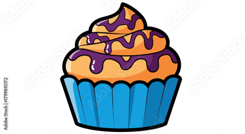 Delicious Cupcake with Purple Icing and Drizzle.