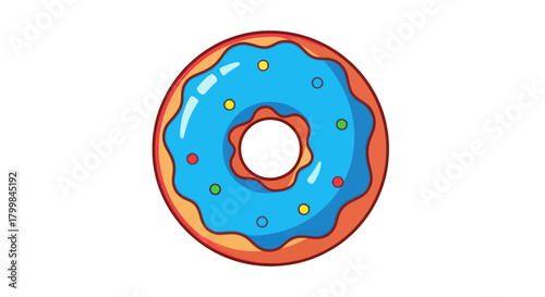 Delicious glazed donut with blue frosting and colorful sprinkles, a sweet treat.
