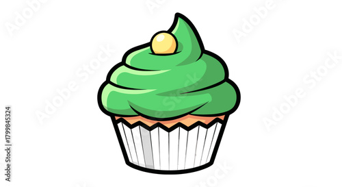 Delicious Green Frosted Cupcake with a Golden Topping.