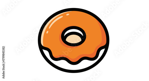 Delicious glazed donut with orange frosting and a perfect circular shape.
