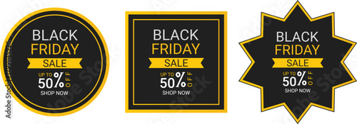 Black Friday Sale Badges Set in Black and Yellow – Discount Labels Collection