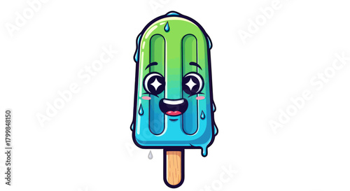 Cute melting popsicle cartoon character with a happy face.