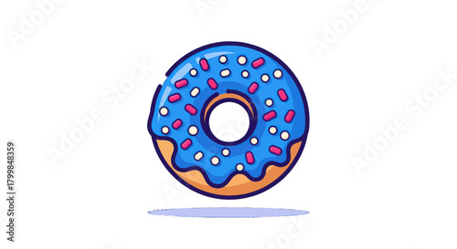 Delicious Blue Donut with Sprinkles Cartoon Illustration.