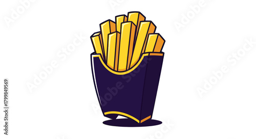 Crispy Golden French Fries in a Dark Purple Container.
