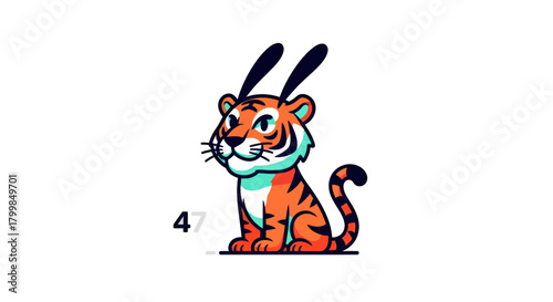 Cute cartoon hybrid animal of a tiger with long rabbit ears.