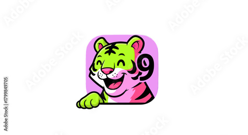 Cute cartoon tiger with number nine on its body.