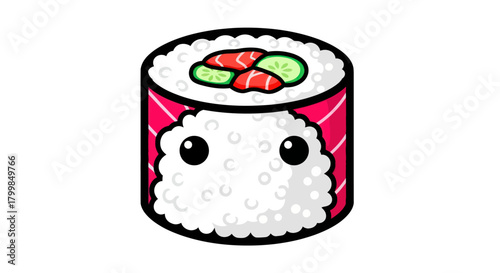 Cute Sushi Roll with Kawaii Face and Fresh Ingredients.