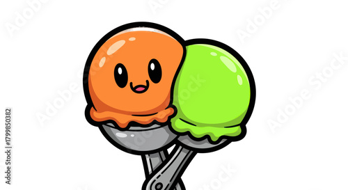 Cute Cartoon Ice Cream Scoops with Happy Face.