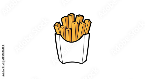 Crispy Golden French Fries in a White Paper Container.