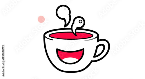 Cute cartoon coffee cup with a happy face and steam.