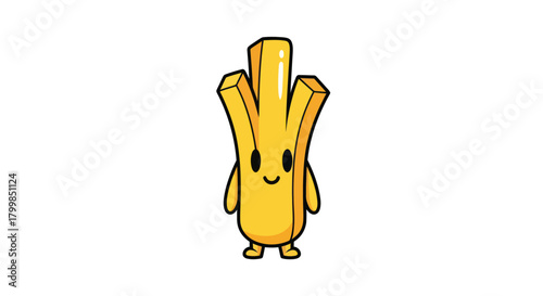Cute cartoon french fries character with a happy smiling face.