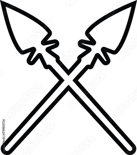 Sword, Spear, and Weapon Icon of Sharp Blade, Dagger, and Arrowhead Symbols, Black Line Vector, Combat Armory, Battle Tool, War Equipment, and Medieval Weaponry