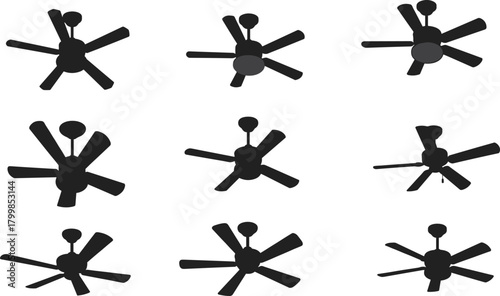 Ceiling fan silhouette, black fan icon, home appliance design, ventilation symbol, cooling equipment, electric fan blades, household decor, interior airflow