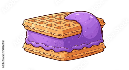 Cartoon Waffle Sandwich with Purple Filling Illustration.