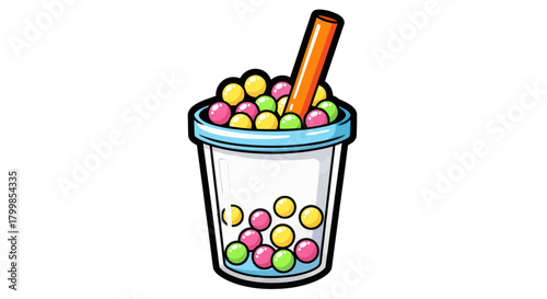 Colorful Bubble Tea Drink with Tapioca Pearls and Straw.