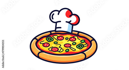 Cartoon Pizza with Chefs Hat - A Delicious Culinary Creation.