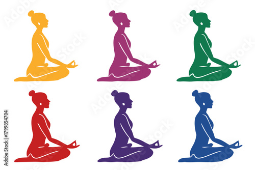 Meditation pose silhouette pack isolated on white background
