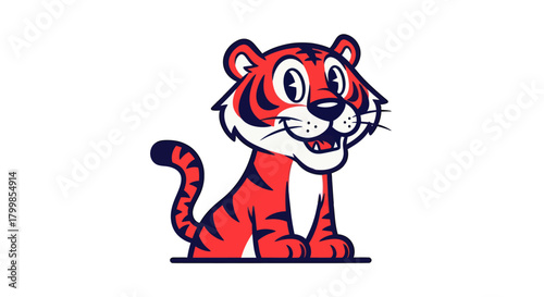 Cartoon Tiger Cub with Stripes and Friendly Expression.