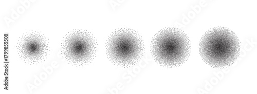 Gradient circle texture background with grain spray airbrush and moon dot noise. Stipple dotwork particle with gradient design and circle texture elements for orb splash. Linear design aesthetic