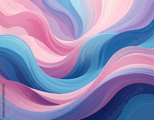 Flowing, layered abstract art in pastel pinks, blues, and purples, evoking movement and depth