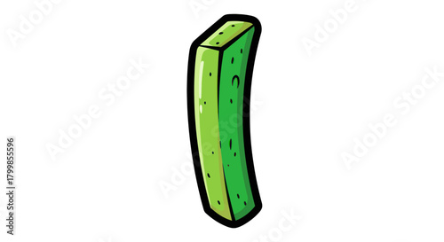 Cartoon illustration of a single green pickle spear.