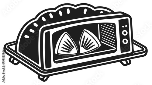 Toaster oven with two slices of bread, breakfast appliance icon