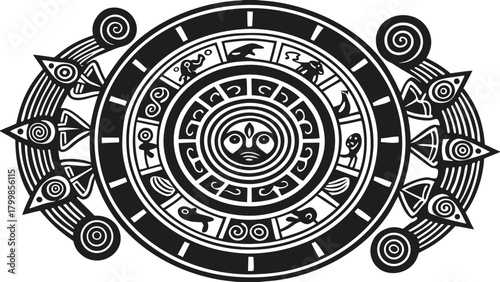 Aztec calendar sun stone vector illustration art ancient icon