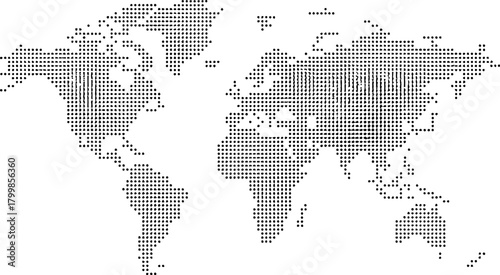 Dotted world map with digital network concept on white background