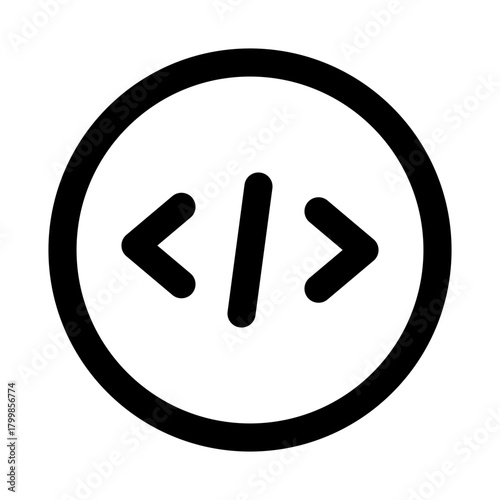 Coding Sign Professional Line Icon. Modern minimal vector illustration representing programming symbols, developer workflow, and code identification.
