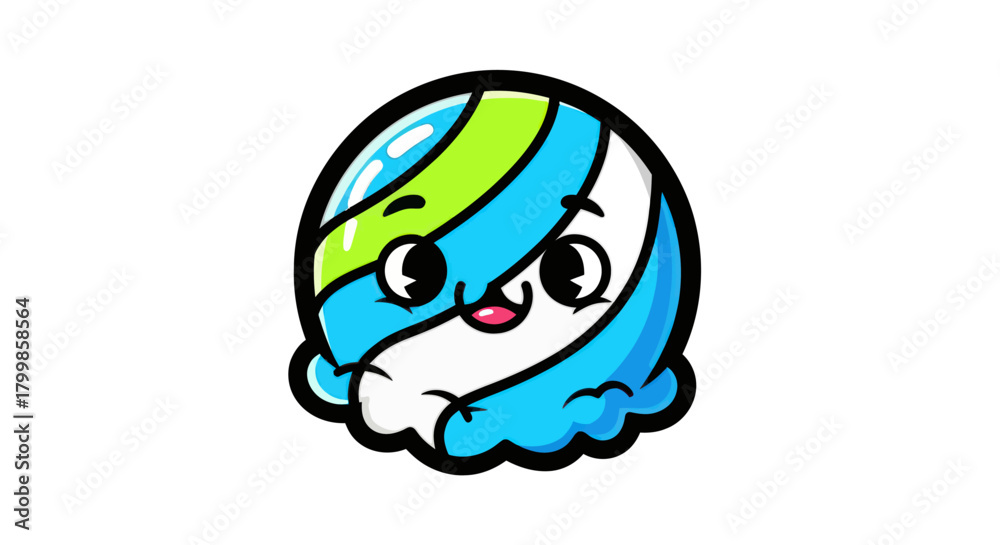 Fototapeta premium Cartoon Ice Cream Character with Blue and Green Swirls and Cute Face.