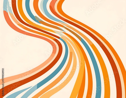 Flowing, multicolored, abstract curved lines on a cream backdrop, creating a dynamic visual
