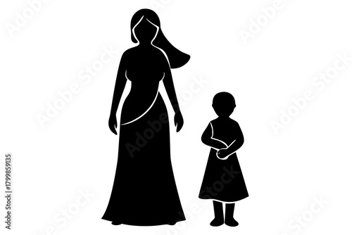 Mother with baby silhouette bundle isolated on white background