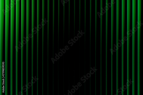 Abstract vertical green and black gradient lines creating a futuristic digital curtain effect