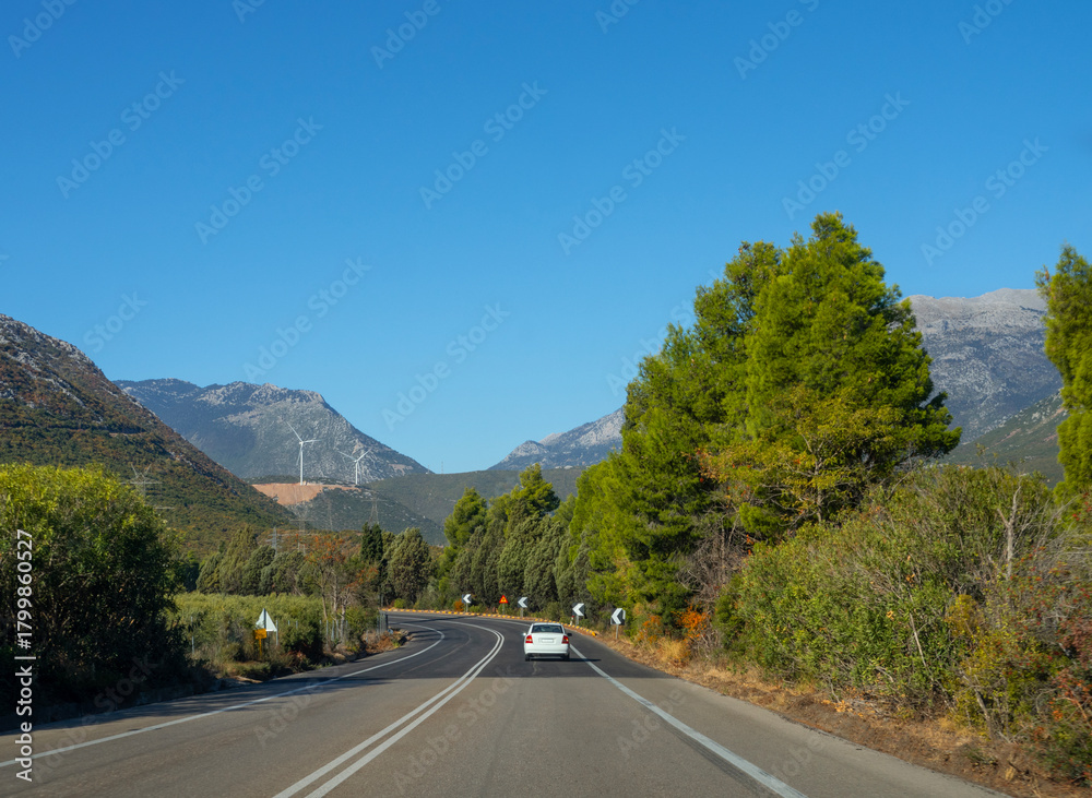 Fototapeta premium Wind turbines in the mountains of mainland Greece