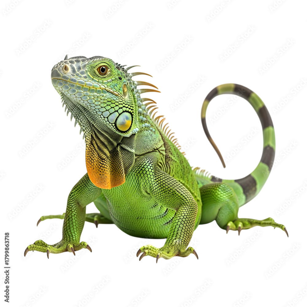 Fototapeta premium Green iguana reptile isolated on transparent background