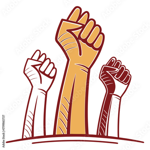 Three raised fists symbolizing protest and unity