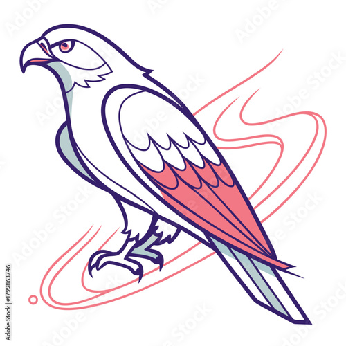Stylized falcon bird of prey with abstract swirls