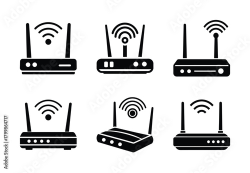 router wifi device vector icon set. Technology silhouette icons