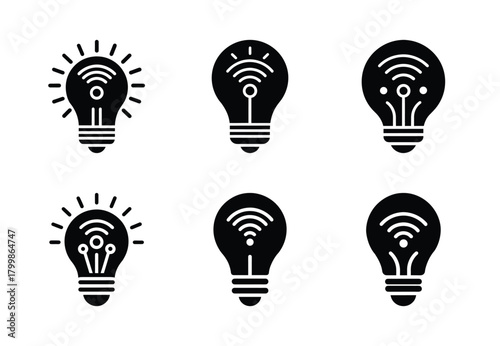 smart bulb iot vector icon set. Technology silhouette icons