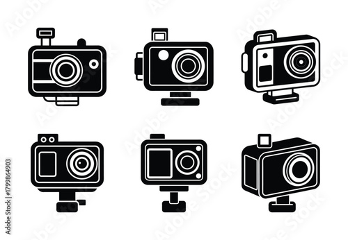 action camera vector icon set. Technology silhouette icons