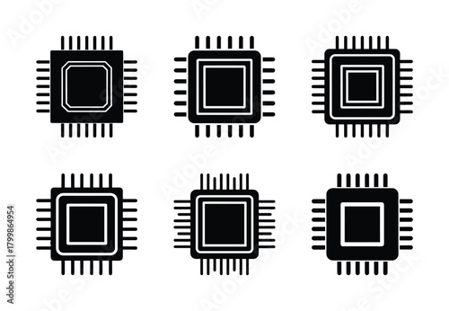 chip processor cpu vector icon set. Technology silhouette icons