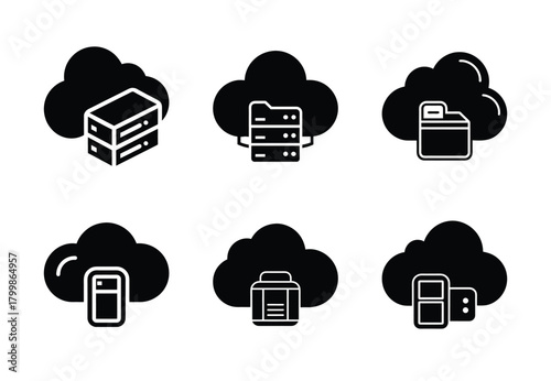 cloud storage vector icon set. Technology silhouette icons
