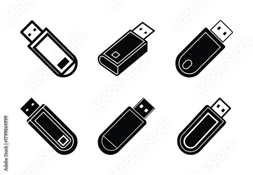 flash drive usb vector icon set. Technology silhouette icons