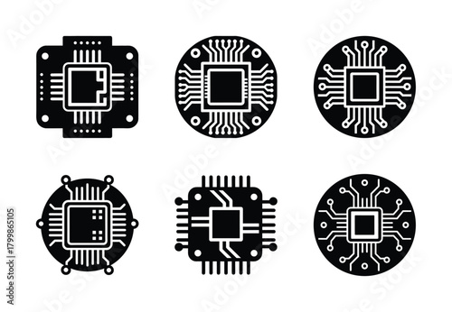 motherboard layout vector icon set. Technology silhouette icons