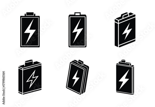 power bank battery vector icon set. Technology silhouette icons