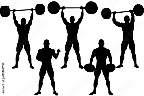 Man lifting weight silhouette pack isolated on white background