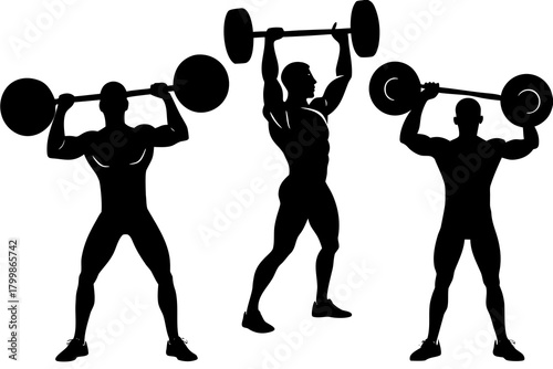 set of Man lifting weight silhouette vector isolated on white background